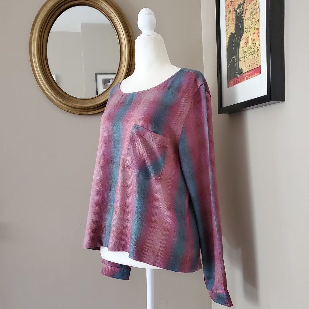 Anthro Cloth & Stone Plaid Top with Lace-Up Back M - Picture 2 of 14